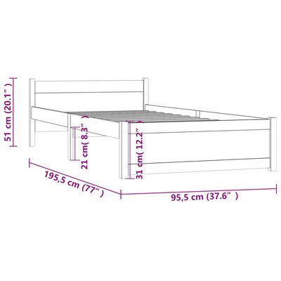 vidaXL Rám postele medově hnědý masivní dřevo 90 x 190 cm jednolůžko