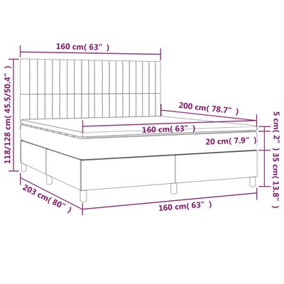 vidaXL Box spring postel s matrací tmavě šedá 160x200 cm samet