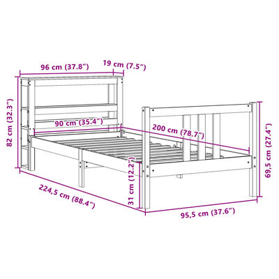 vidaXL Rám postele s čelem bez matrace bílý 90x200 cm