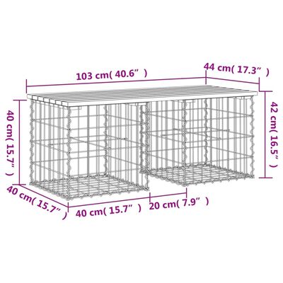 vidaXL Zahradní lavice gabionový design 103x44x42 cm masivní borovice