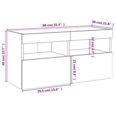 vidaXL Nástěnná TV skříňka s LED osvětlením bílá 80 x 30 x 40 cm