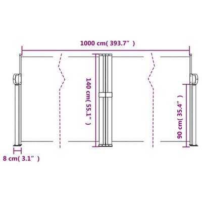 vidaXL Zatahovací boční markýza bílá 140 x 1 000 cm