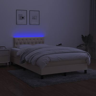 vidaXL Box spring postel s matrací a LED krémová 120x190 cm textil