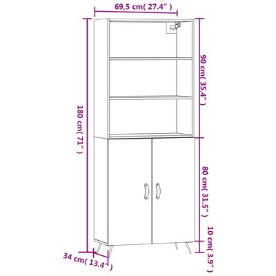 vidaXL Skříň highboard betonově šedá 69,5x34x180 cm kompozitní dřevo