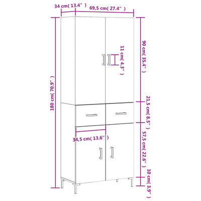 vidaXL Skříň highboard betonově šedá 69,5x34x180 cm kompozitní dřevo