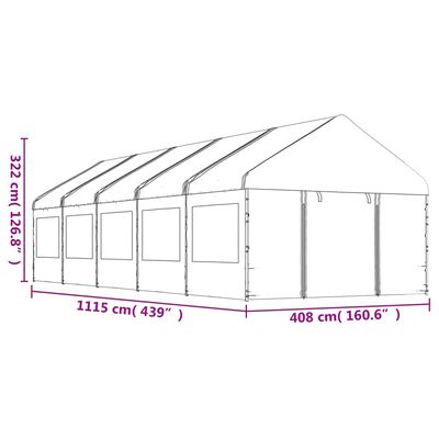 vidaXL Altán se střechou bílý 11,15 x 4,08 x 3,22 m polyethylen