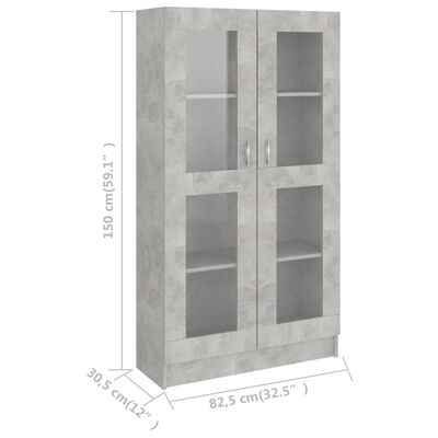 vidaXL Prosklená skříň betonová šedá 82,5x30,5x150 cm kompozitní dřevo