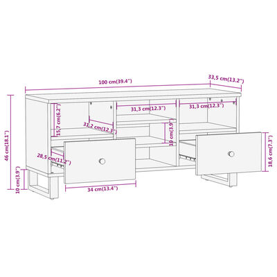 vidaXL TV skříňka hnědá a černá 100 x 33,5 x 46 cm masivní mangovník