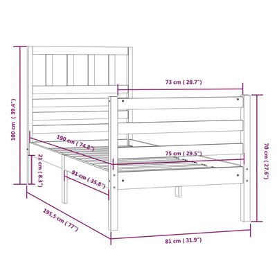 vidaXL Rám postele 75 x 190 cm Small Single masivní dřevo