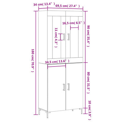 vidaXL Skříň highboard lesklá bílá 69,5 x 34 x 180 cm kompozitní dřevo