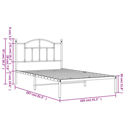 vidaXL Kovový rám postele s čelem bílý 100 x 200 cm