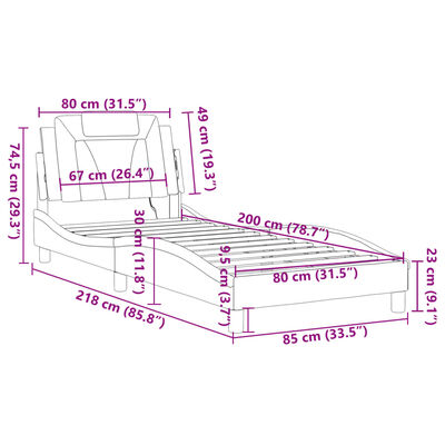 vidaXL Rám postele s LED osvětlením bílý a černý 80x200 cm umělá kůže