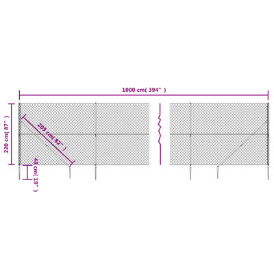 vidaXL Drátěné pletivo s kotevními hroty stříbrné 2,2 x 10 m