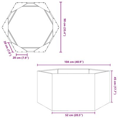 vidaXL Zahradní truhlík šestihranný 104 x 90 x 45 cm nerezová ocel