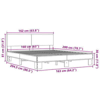 vidaXL Rám postele dub sonoma 160 x 200 cm kompozitní dřevo a kov