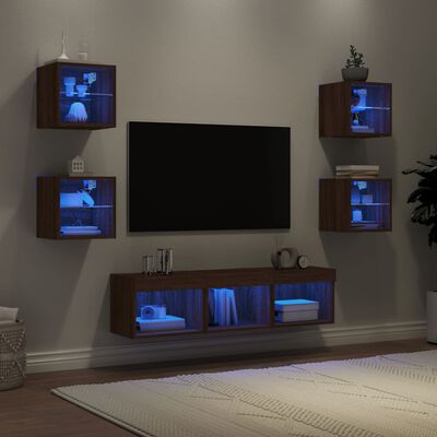 vidaXL 7dílná obývací stěna s LED hnědý dub kompozitní dřevo