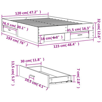 vidaXL Rám postele se zásuvkami bílý 120 x 190 cm kompozitní dřevo