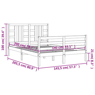 vidaXL Rám postele s čelem bílý 140 x 200 cm masivní dřevo