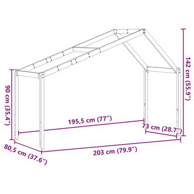 vidaXL Střecha na dětskou postel hnědá 203x80,5x142 cm borové dřevo