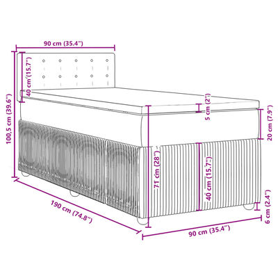 vidaXL Box spring postel s matrací modrá 90 x 190 cm samet