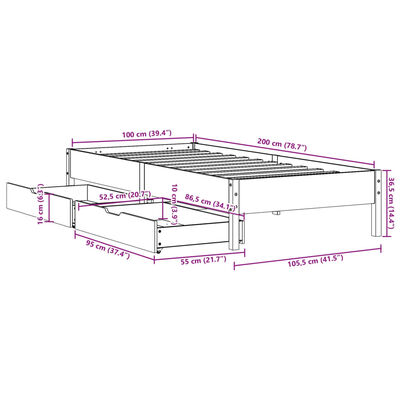 vidaXL Postel bez matrace bílá 100 x 200 cm masivní borovice