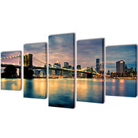 Sada obrazů, tisk na plátně, Brooklynský most s řekou, 200 x 100 cm