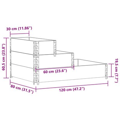 vidaXL 3patrový vyvýšený záhon 120 x 80 cm masivní borové dřevo