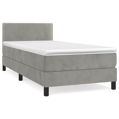 vidaXL Box spring postel s matrací světle šedá 90x200 cm samet