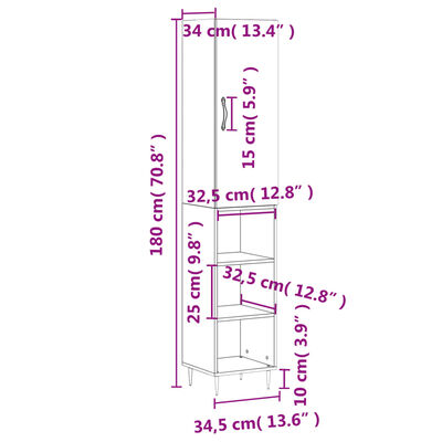 vidaXL Skříň highboard kouřový dub 34,5 x 34 x 180 cm kompozitní dřevo