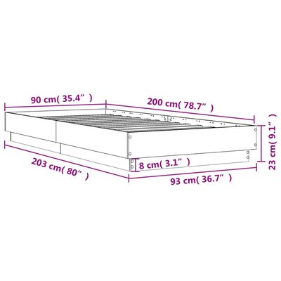 vidaXL Rám postele s LED osvětlením bílý 90 x 200 cm