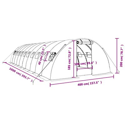 vidaXL Skleník s ocelovým rámem bílý 40 m² 10 x 4 x 2 m