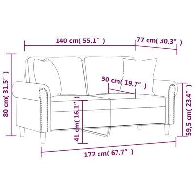 vidaXL 2místná pohovka s polštáři černá 140 cm samet