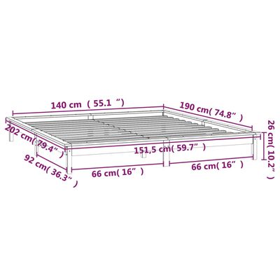 vidaXL Rám postele s LED světlem bílý 140 x 190 cm masivní dřevo