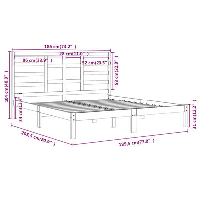 vidaXL Rám postele bílý masivní dřevo 180 x 200 cm Super King