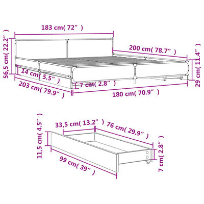 vidaXL Rám postele se zásuvkami kouřový dub 180 x 200 cm kompozit