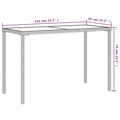 vidaXL Zahradní stůl se skleněnou deskou béžový 115x54x74 cm polyratan