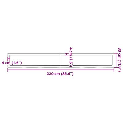 vidaXL Koupelnová deska hnědá 220x30x(2-4) cm ošetřený masivní dřevo