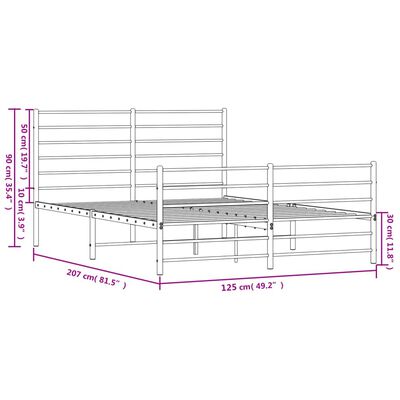 vidaXL Kovový rám postele s hlavovým a nožním čelem bílý 120 x 200 cm