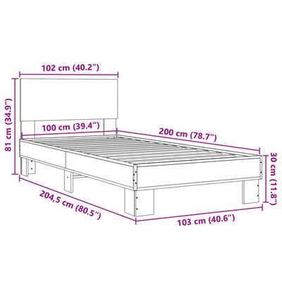 vidaXL Rám postele dub sonoma 100 x 200 cm kompozitní dřevo a kov