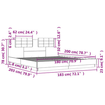 vidaXL Rám postele s čelem kouřový dub 180 x 200 cm kompozitní dřevo