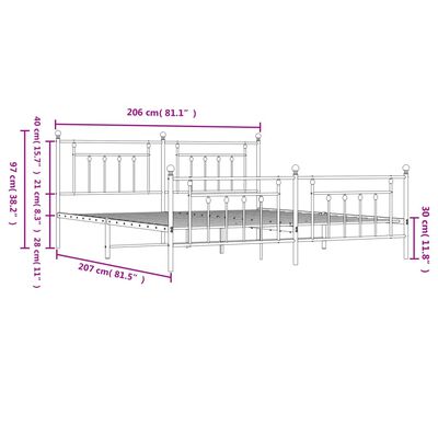 vidaXL Kovový rám postele s hlavovým a nožním čelem černý 200 x 200 cm