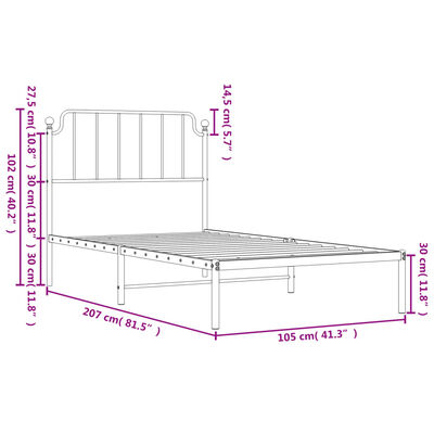 vidaXL Kovový rám postele s čelem bílý 100 x 200 cm