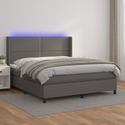 vidaXL Box spring postel s matrací a LED šedá 160x200 cm umělá kůže