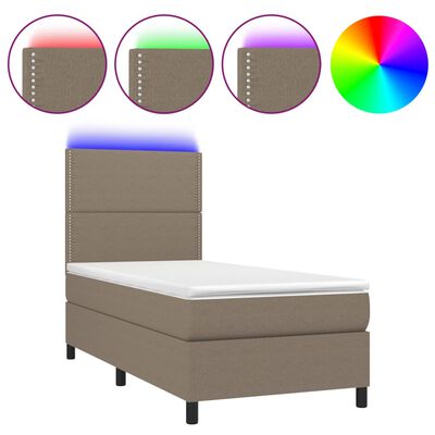 vidaXL Box spring postel s matrací a LED taupe 100x200 cm textil