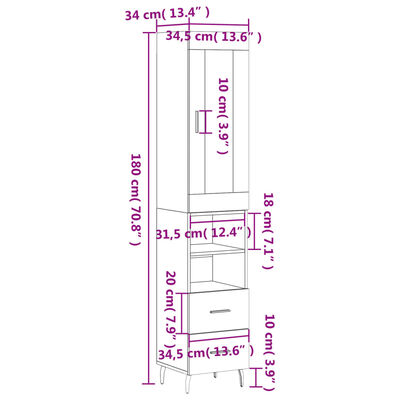 vidaXL Skříň highboard bílá 34,5 x 34 x 180 cm kompozitní dřevo