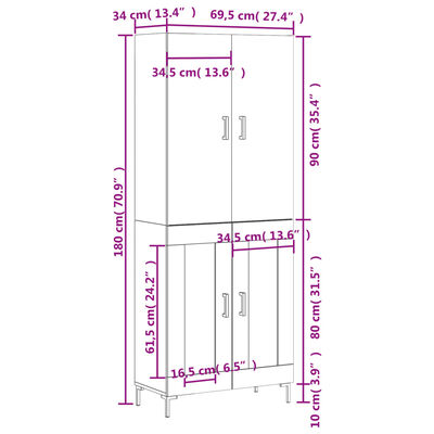 vidaXL Skříň highboard betonově šedá 69,5x34x180 cm kompozitní dřevo