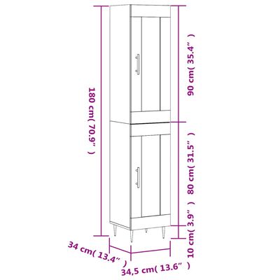 vidaXL Skříň highboard kouřový dub 34,5 x 34 x 180 cm kompozitní dřevo