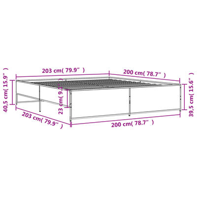 vidaXL Rám postele šedý sonoma 200 x 200 cm kompozitní dřevo a kov