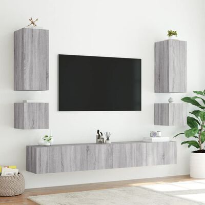 vidaXL Nástěnné TV skříňky s LED 2 ks šedé sonoma 40,5 x 35 x 40 cm