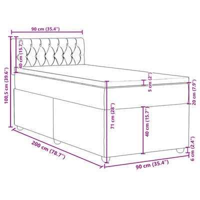 vidaXL Box spring postel s matrací světle šedá 90x200 cm textil